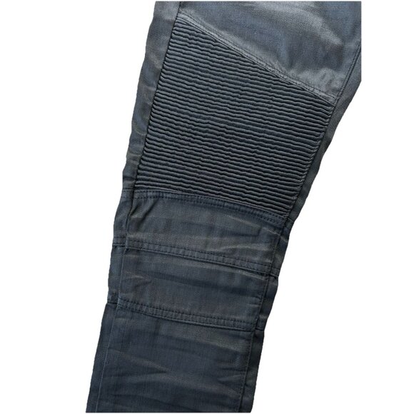 DNM Collection NYC Waxed Moto Jeans Mens Size 30 Black Biker Stacked Denim - Picture 4 of 12